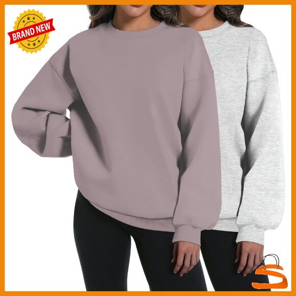 Oversized Crewneck Sweatshirt 2-Pack Fleece Lined Fall Winter Pullover